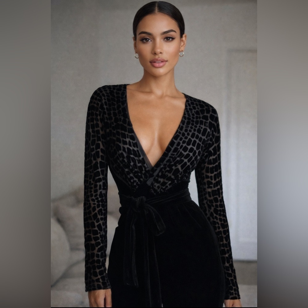 Spiegel Elegant Black Burnout Velvet Wrap Top.     Size-18